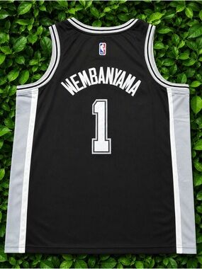 NBA FINALS Nike Spurs Victor Wembanyama #1 Jersey Size 50 NWT Self Patch Black